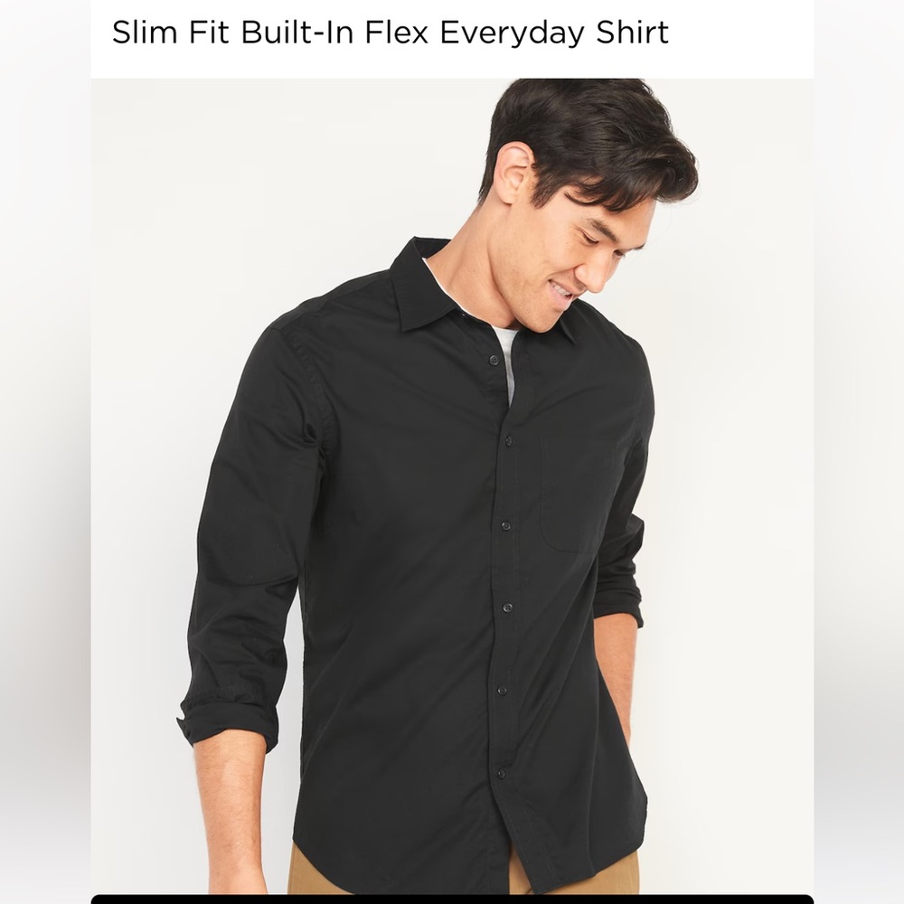 NWT - Men’s Old Navy Black Slim Fit Built-In Flex Everyday Shirt (L)